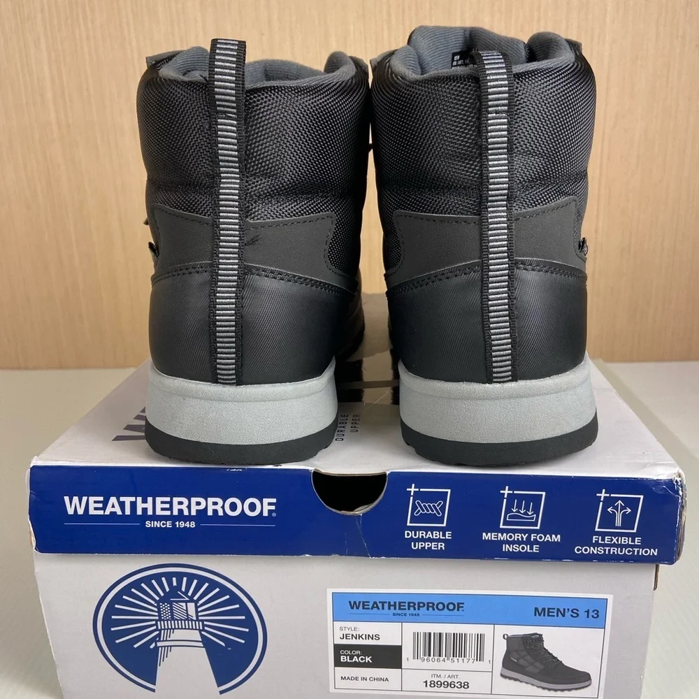 Weatherproof Jenkins Men’s 13 Black Winter Hiking Boots Memory Foam Lace Up